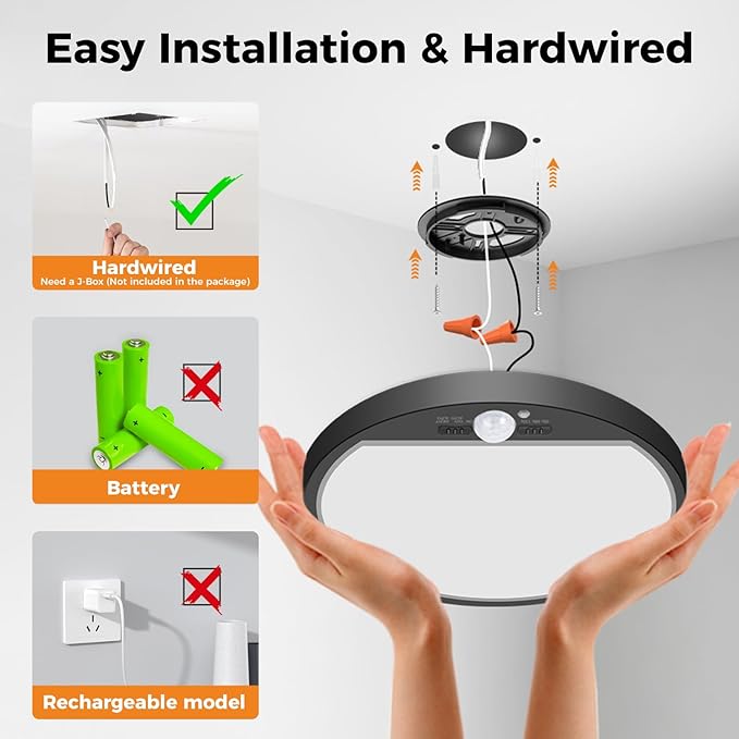 slochi 4Pack Motion Sensor Light Indoor Wired, 8.7 Inch 3000K/4000K/6500K - Image 2