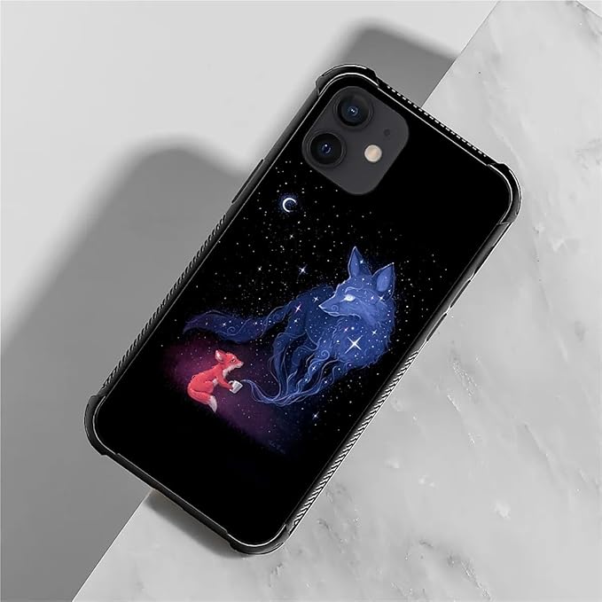 for iPhone 12 Mini Case, Galaxy Fox Wolf Pattern Graphic Design Girl Boy Soft - Image 2
