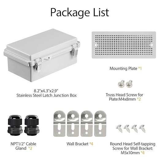LeMotech Electrical Box, IP67 Waterproof Hinged Cover Stainless Steel Latch - Image 9