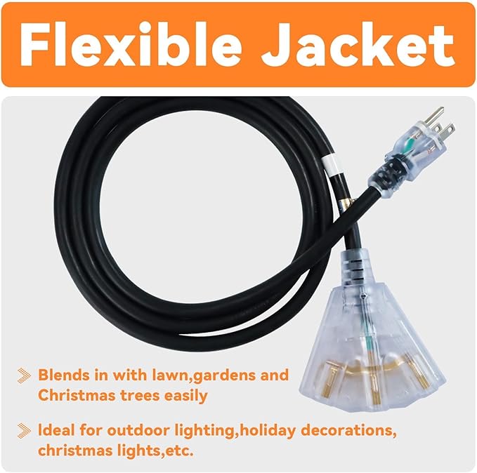 EP 8 Ft 12 Gauge Heavy Duty Extension Cord, 15A 125V 1875W, 3 Outlet - Image 6