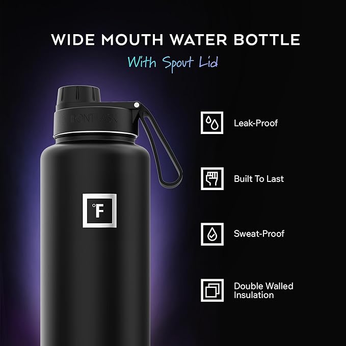 IRON °FLASK Camping & Hiking Hydration Flask - 40 oz Midnight Black - Image 2