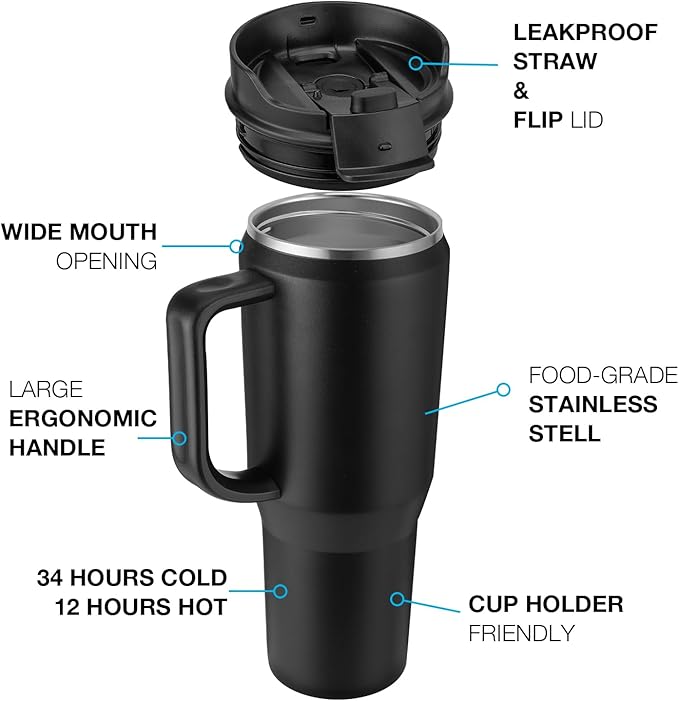 EALGRO 40 oz Tumbler with Handle, Insulated Tumblers with Lid and Straw - Image 3