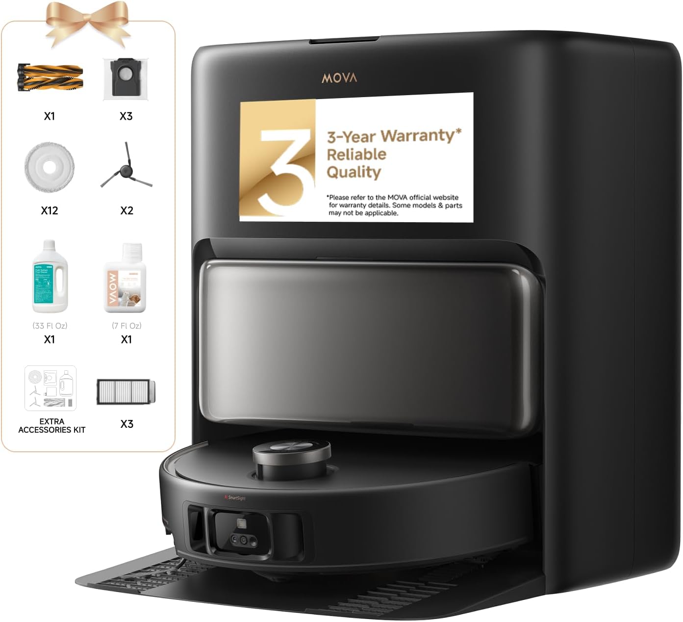 Mova V50 Ultra Complete Robot Vacuum and Mop Self-Cleaning, 24,000 Pa Suction, Liftable Navigation with Obstacle Overcoming and Warm Water Mopping with DuoSolution System Designed for Pets, Black