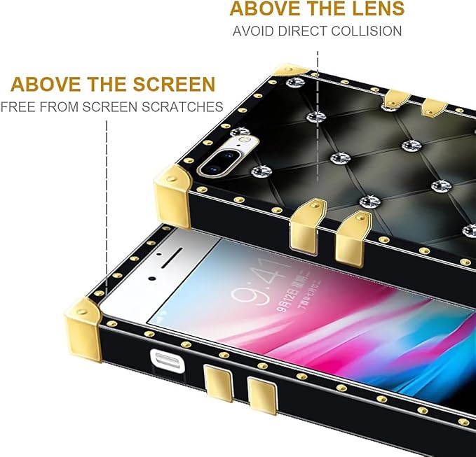 Compatible with iPhone 8 7 SE Case, Shiny Black Sofa Crystal Luxury Golden - Image 6