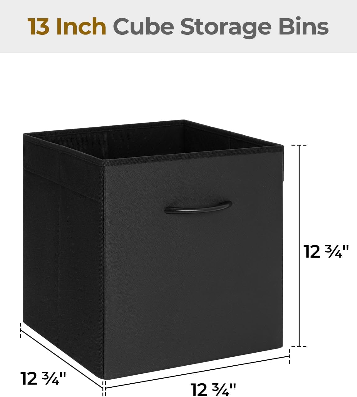 StorageWorks Black Storage Cubes, 13-inch Leather Bins with Handle, Cube Organizer Baskets for Shelves and Closet, Collapsible Storage Bins, 4-Pack
