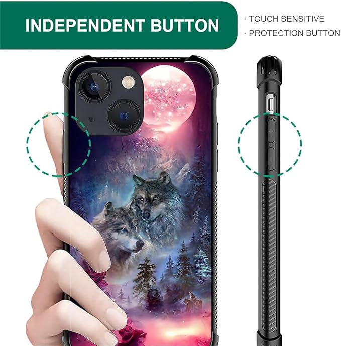 for iPhone 14 Plus Case, Star Two Wolfs Howling Pattern Graphic Design Girl Boy - Image 4