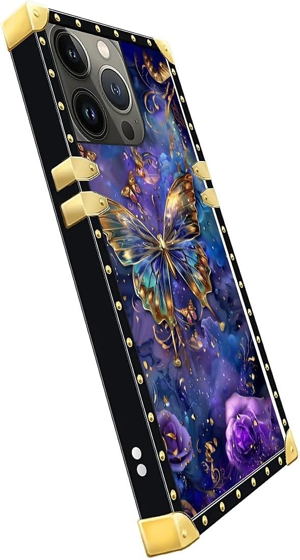 Compatible with iPhone 14 Pro Case, Glistening Golden Butterfly Vibrant Purple - Image 4