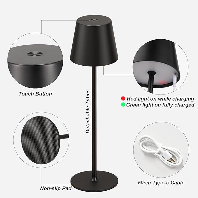 Kakanuo Cordless Table Lamp Rechargeable Black - Image 6