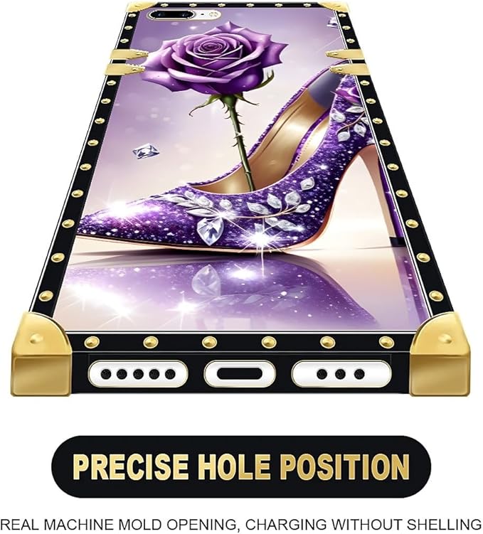 Compatible with iPhone 8 7 SE Case, High Heeled Purple Diamond Rose Luxury - Image 5