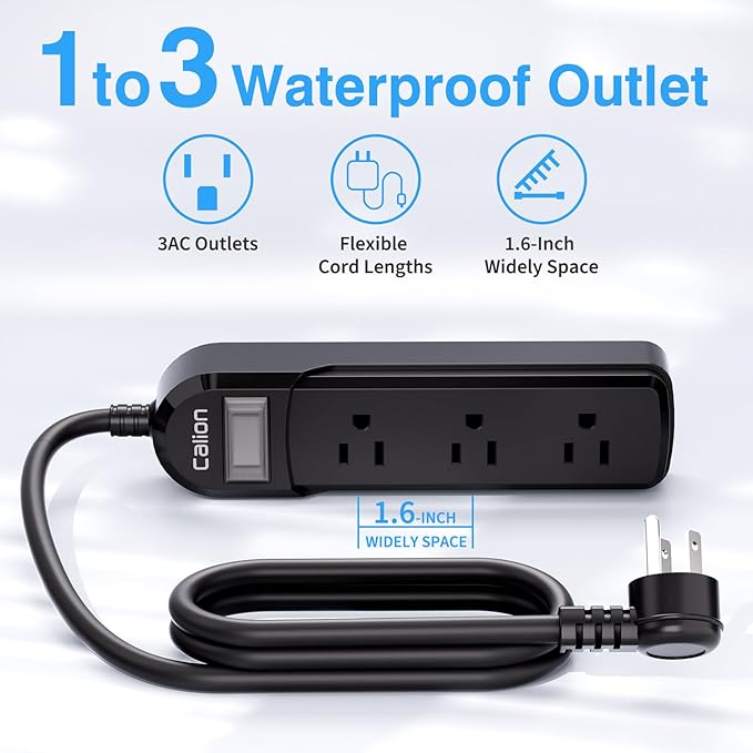 VNJ IPX6 Waterproof Outdoor Surge Protector Power Strip, 3AC Outlets 15FT Cord - Image 3
