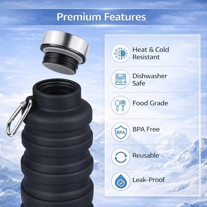 Collapsible Water Bottles, 16oz Capacity Portable Reusable Silicone Water Bottle - Image 5
