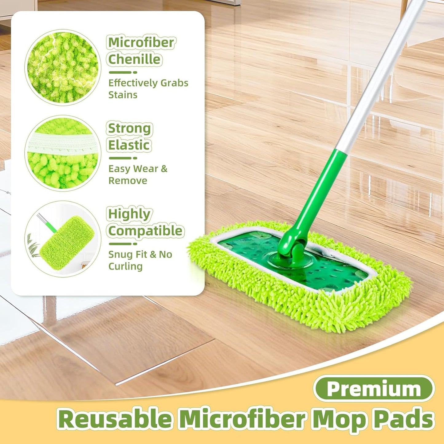 Reusable Microfiber Mop Pads Compatible with Sweeper Mop, Washable Wet Pads Refill & Highly Absorbent Dry Sweeping Cloths - Chenille Mop Pads for All Sealed Floors Cleaning (Mop is not Included)