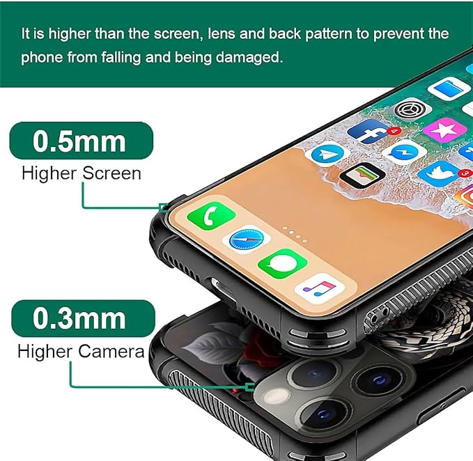for iPhone 11 Pro Case, Entwined Rose Snake Pattern Graphic Design Girl Boy - Image 4