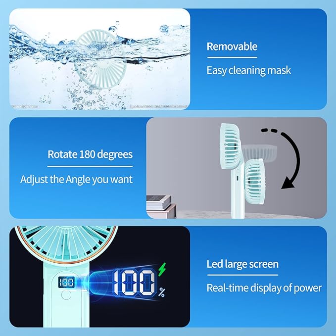 Peiyuu Portable Fan, 4000mAh USB Rechargeable, 180° Foldable Mini Desk Fan - Image 4