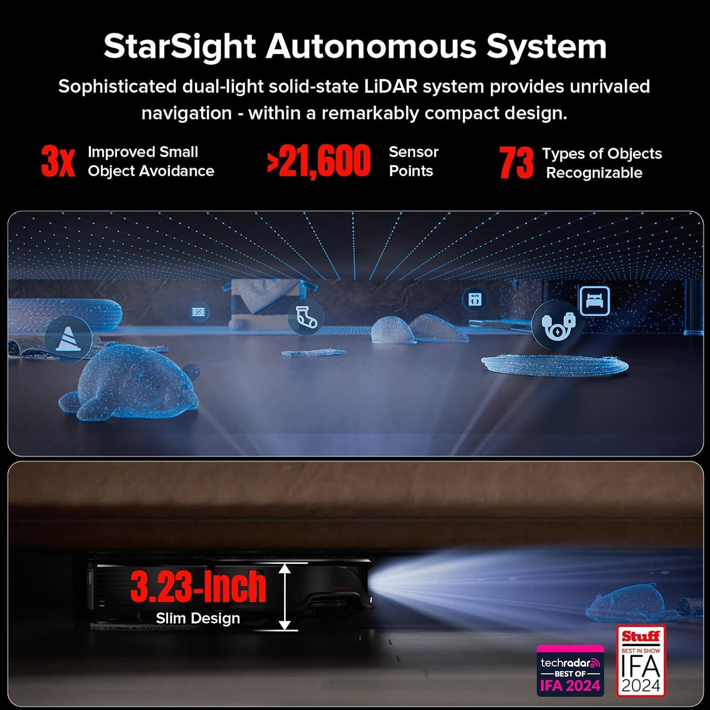 roborock Qrevo Slim Robot Vacuum and Mop Combo, 8.2cm Ultra-Slim, 3D Sensing Tech, Advanced Obstacle Recognition, 11,000Pa Suction, FlexiArm Side Brush & Mop, Auto Mop Washing & Drying, Self-Emptying