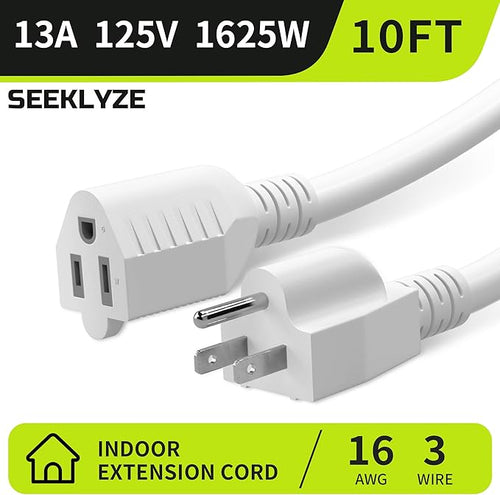 16/3 White Extension Cord 10 FT, Indoor Extension Cord - Image 2