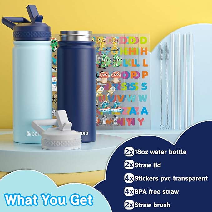 baab 18oz Kids Water Bottle, Insulated Water Bottle - Image 7