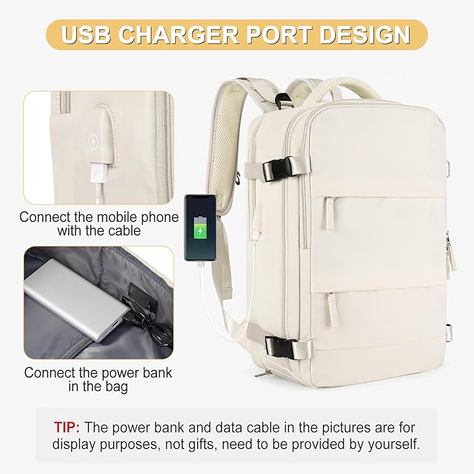 Beige Large Travel Backpack For Women Men Airline Approved Personal Item - Image 7
