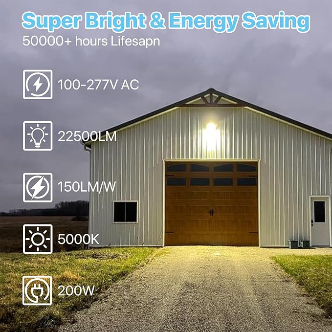 HYPERLITE Parking Lot Light 200W: 30000LM 5000K LED Parking Lot Lights Outdoor - Image 2