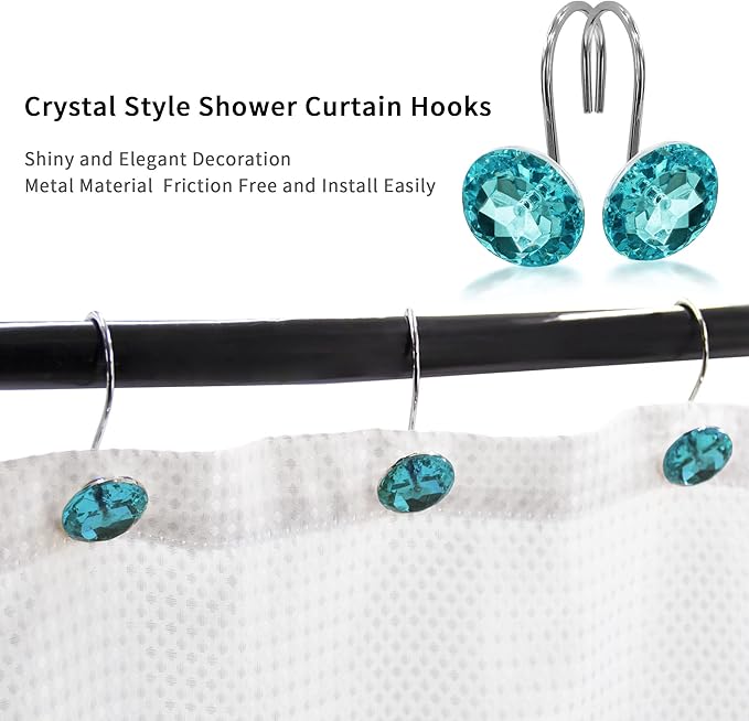 MitoVilla Teal Blue Shower Curtain Hooks Rings, Metal Shower Hooks - Image 3