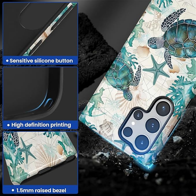 for Samsung Galaxy S23 Ultra Case, HL2 Ocean Sea Turtle Nautical Map Hybrid 2 - Image 3