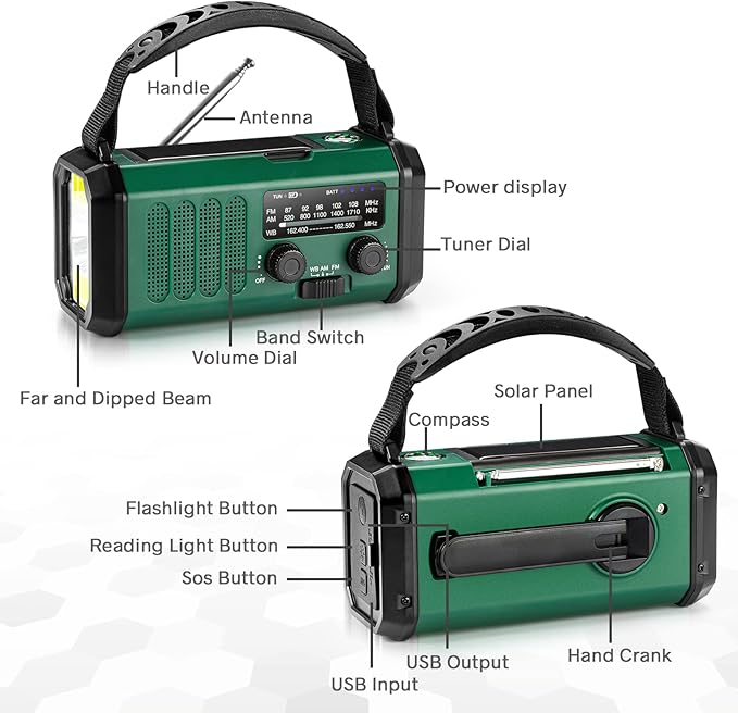 NOAA Emergency Weather Radio, Best Portable 10000mAh Battery/Hand Crank/Solar - Image 5