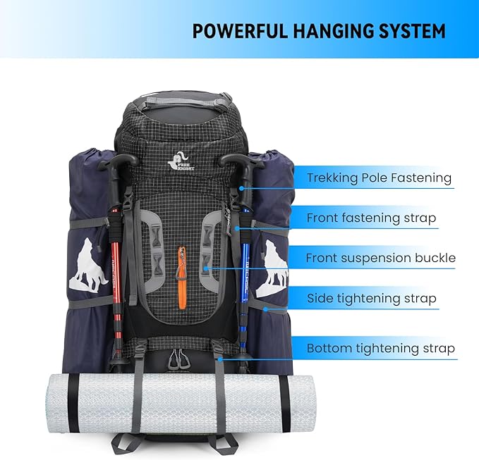 Bseash 80L Waterproof Hiking Camping Backpack - Image 5