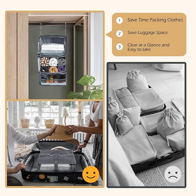 Surblue Hanging Shelves Travel Storage Bag Compression Packing Cube - Image 4