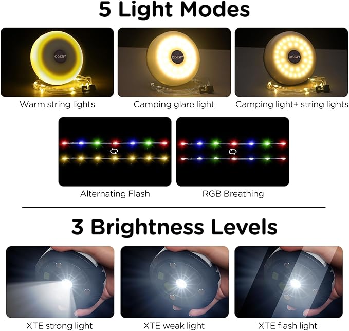 OGERY 2-Pack Camping String Lights, 32.8FT Rechargeable Christmas String Lights - Image 3
