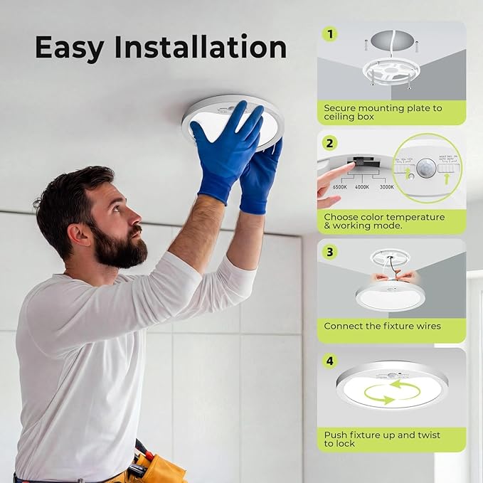 hepside 2 Pack Motion Sensor Ceiling Light Wired, 3000K/4000K/6500K LED Flush - Image 7