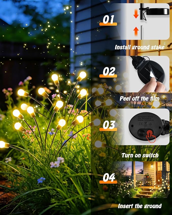 OZS 10 Pack Total 80 LED Solar Firefly Lights Fairy Outdoor - Image 8