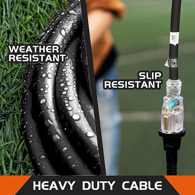 Extension Cord with Lighted End, UL Certified, 10 Gauge 1FT Black 3 Prong Heavy - Image 7