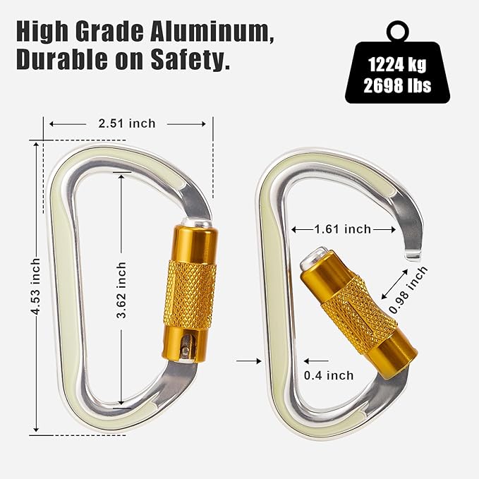 SOB Heavy Duty Steel Carabiner Clips -Auto Locking Climbing Carabiner, - Image 2