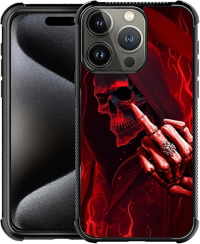 for iPhone 16 Pro Case, Gestures Funny Skull Pattern Graphic Design Girl Boy by FKBRCL4U