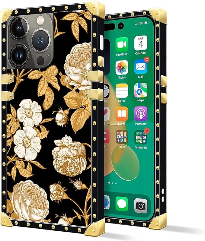 Compatible with iPhone 14 Pro Max Case, Blooming Rose Golden Flower Luxury - Image 2