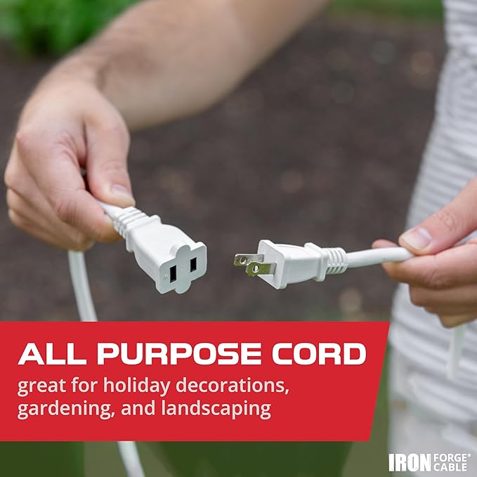 Iron Forge Cable 2 Prong Outdoor Extension Cord 50 ft, 16/2 SJTW 50 Foot White - Image 4