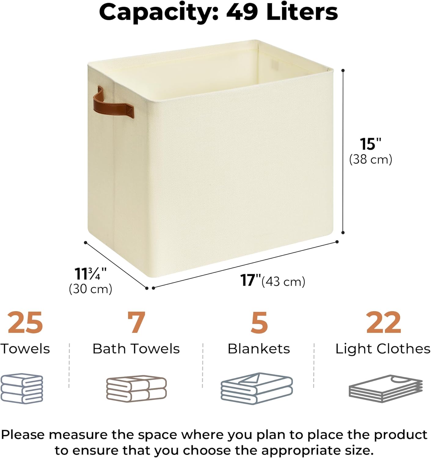 GRANNY SAYS Large Storage Baskets, Closet Storage Bins, Linen Closet organizers and storage, Fabric Storage Bins with Metal Frame, Clothes Baskets for Shelves, Towels, Beige, 3-Pack