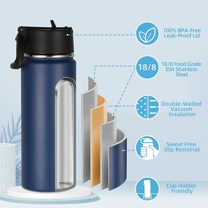 Volhoply 18oz Insulated Water Bottle Bulk 8 Pack, Kids Stainless Steel Water - Image 3