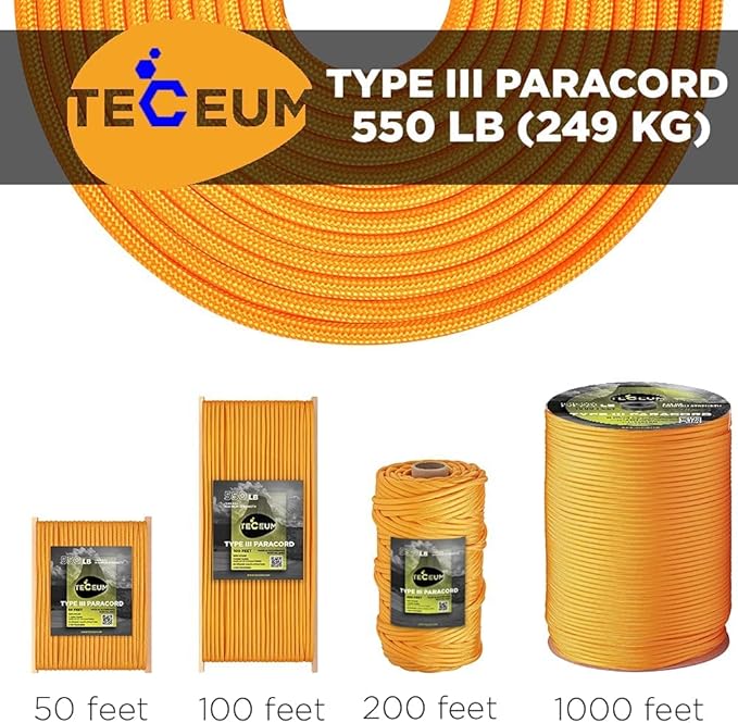 TECEUM 5/32" Paracord Rope 1000 – 1000ft / 200ft / 100ft / 50ft – Tactical - Image 9