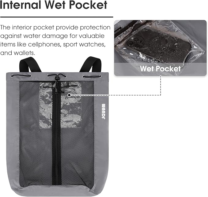 WANDF Swim Bag Mesh Drawstring Backpack Beach Backpack - Image 3