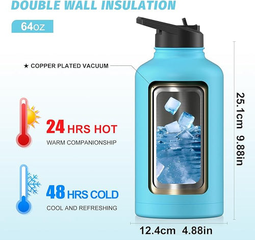 64oz Insulated Water Bottle, BPA Free&Leak Proof, Half Gallon Stainless Steel - Image 2
