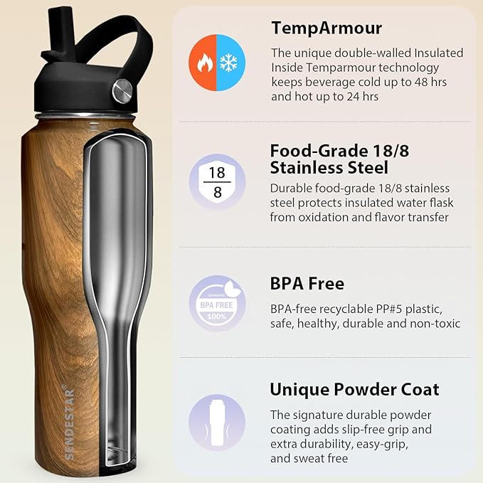 SENDESTAR 32oz Water Bottle Wide Mouth Stainless Steel Vacuum Insulated Double - Image 4