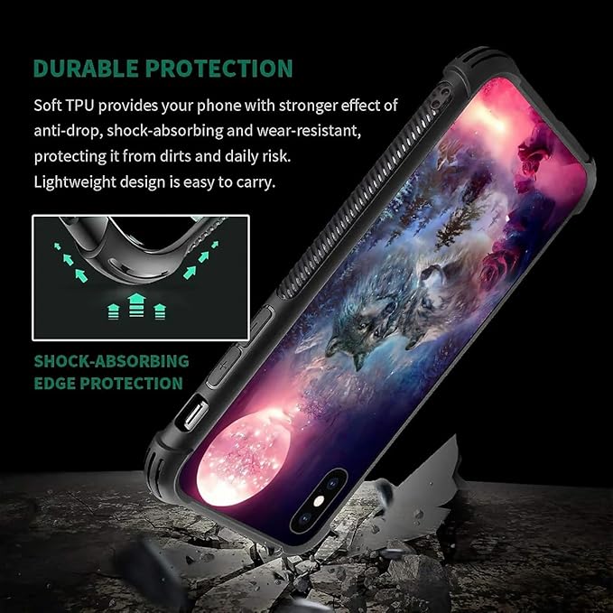 for iPhone Xs Max Case, Star Two Wolfs Howling Pattern Graphic Design Girl Boy - Image 4
