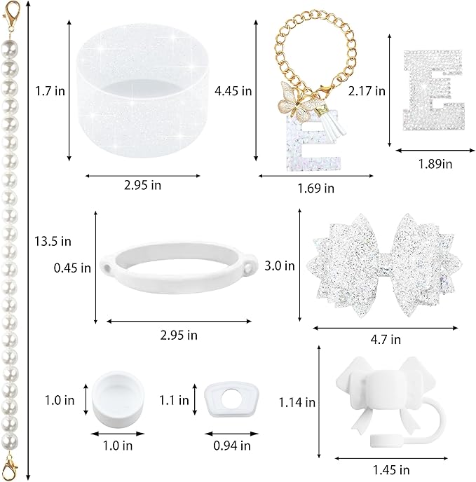 9PCS White for Stanley Cup Accessories Set Bling Initials Bow Charms for - Image 3