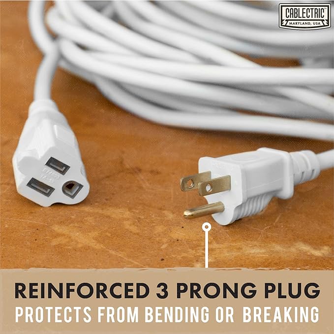 16/3 White Outdoor Extension Cord 10 Foot - 13 Amp Electrical Cable 3 Prong - Image 3