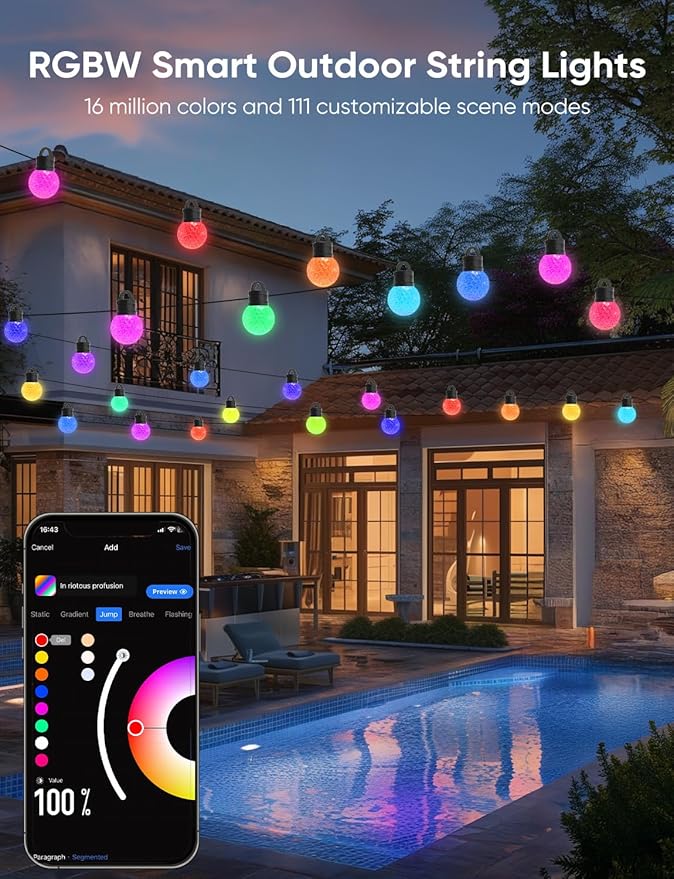 APPECK Outdoor String Lights 50ft, RGBW Color Changing Patio Lights - Image 2