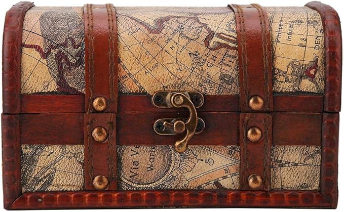 Hilitand Pirate Treasure Chest Vintage Handmade Decorative Wooden Box Trinket by Hilitand