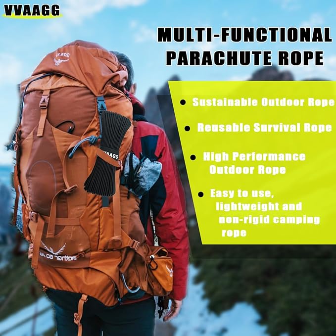 VVAAGG 1000 Black Paracord Rope, 50ft 12 Strand Parachute Cord - Image 5