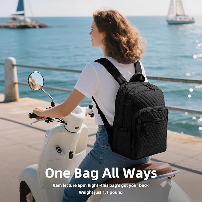 Backpack for Women, College Backpack, Quilted Casual Daypack, Waterproof - Image 2