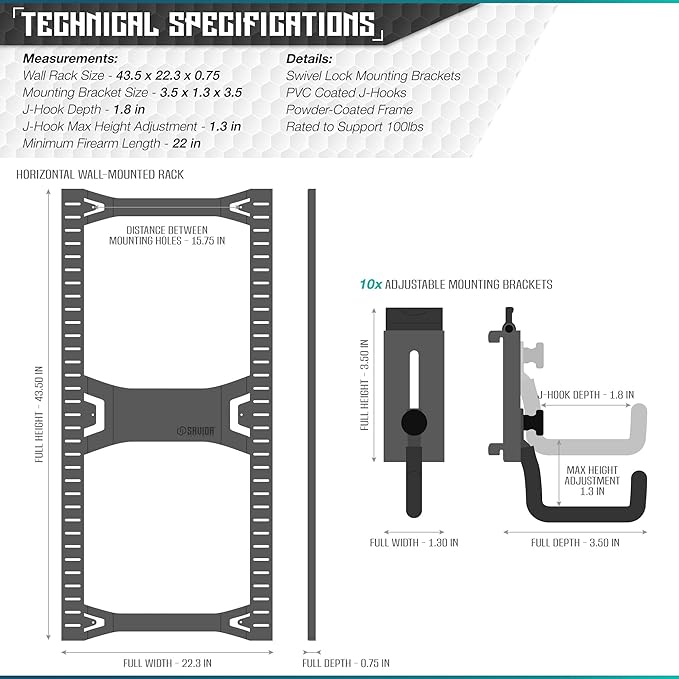 Savior Equipment Horizontal Steel Wall Mount Firearm Rifle Display Rack - Image 7
